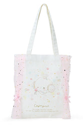 With it's uplifting message, "No matter what you look like, you shine the brightest when you're trying your best!" this rare Angel Cogimyun Shine Bright Tote Bag is a true treat! It features the rarely seen Sanrio character, Cogimyun, as a lovable angel holding a wand  and spreading joy among an uplifting background of shooting stars and hearts. Veil-like curtains held by pink bows add an extra touch of sweet femininity!